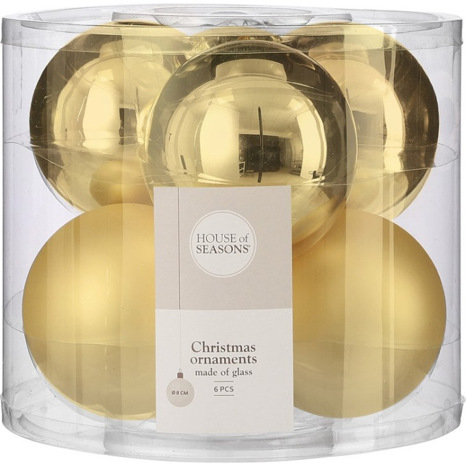 Набор шаров HOUSE OF SEASONS, ø 8 см, 6 шт, золото 85790